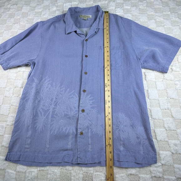 Tommy Bahama Silk Button Down Shirt Men's L Blue Palm Tree Tropical - Picture 8 of 14